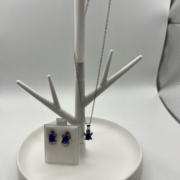 Stainless Steel Turtle Necklace and Earring Set W/ Blue Stones‎ NEW - Picture 3 of 4